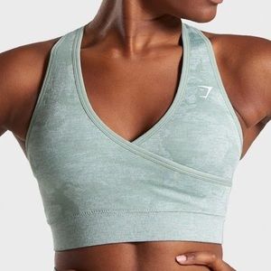 Gymshark Adapt Seamless Camo Sage Green Criss Cross Sports Bra Sz Small
